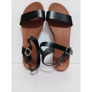 Palms Black Faux Leather Flat Strap Sandals Women's Sz 8M